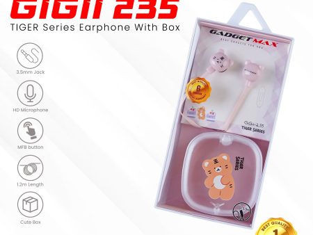 GADGET MAX GIGII-235 TIGER SERIES 3.5MM WIRED EARPHONE - PINK Online now