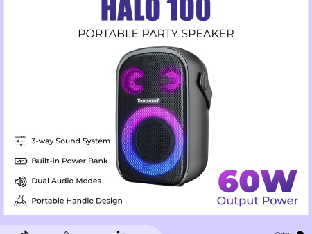 TRONSMART Halo 100 60W Portable Wireless Bluetooth Outdoor Speaker - Black Supply