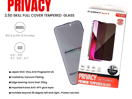 GADGET MAX PRIVANCY IPHONE 15 PRO MAX 6.7 2.5D ANTI-DEEP ANTI-DUST TEMPERED GLASS Online now