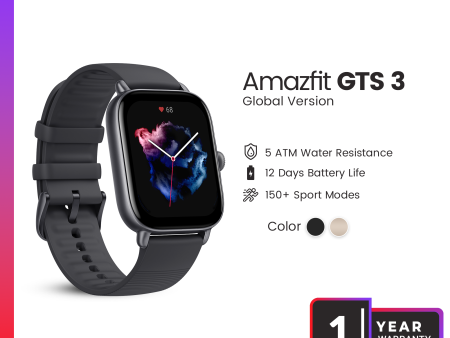 Amazfit GTS 3 Smart Watch(1 Year Official Warranty) - Graphite Black Discount