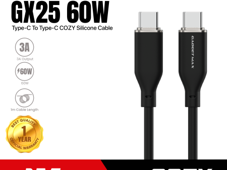 GADGET MAX GX25 60W TYPE C TO TYPE C 3A MAX COZY SILCONE CABLE (1M)(60W) - BLACK For Discount