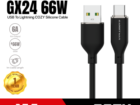 GADGET MAX GX24 66W USB TO TYPE C 6A MAX COZY SILCONE CABLE (6A )(1M) - BLACK For Discount