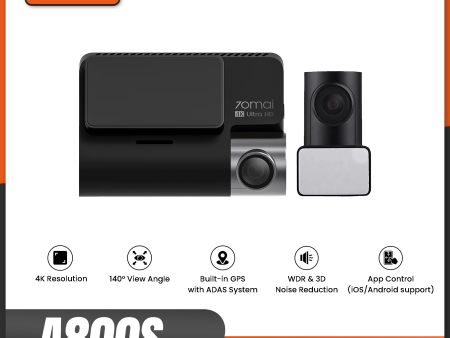 70mai True 4K Dash Cam A800S, Super Night Vision, Built in GPS, Parking Mode, ADAS, Loop Recording, iOS Android App Control For Discount