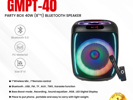 GADGET MAX GMPT-40 PARTY BOX 40W (8 *1) BLUETOOTH SPEAKER Cheap