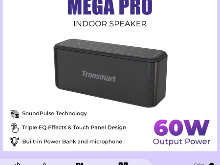 TRONSMART Mega Pro 60W Portable Wireless Bluetooth Indoor Speaker - Black Hot on Sale