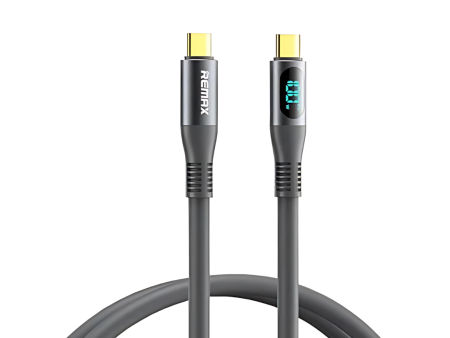 66W (C to C)-REMAX RC-C030 ZISEE SERIES 66W ALL-COMPATIBLE ELASTIC DATA CABLE WITH DIGITAL DISPLAY - Grey on Sale