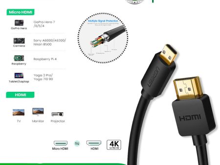 Ugreen HD127 Micro HDMI to HDMI Cable (4K@30Hz) (3M) Hot on Sale