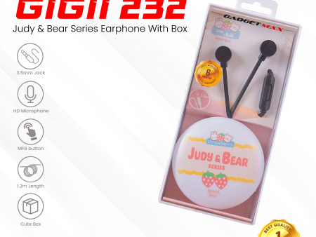 GADGET MAX GIGII-232 JUDY&BEAR SERIES 3.5MM Wired Earphone - BLACK For Sale