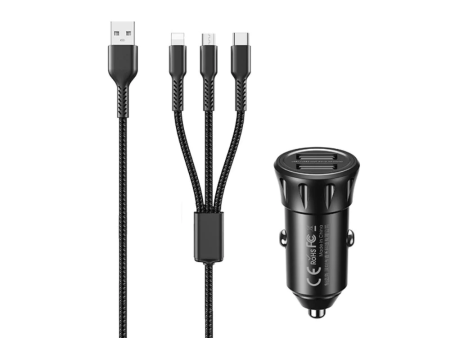 REMAX RCC236 VANGUARD SERIES 2.4A CAR CHARGER+3 IN 1 CHARGING CABLE (2.4A) (2USB), 3 in 1 Cable, Charging Cable with Car Charger, Car Charger Cheap