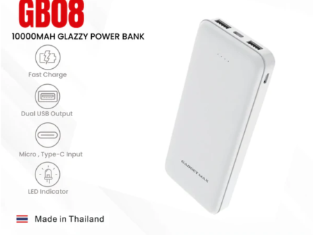 GADGET MAX GB08 Glazzy Series 10000mAh Power Bank(2.1A) - White Fashion