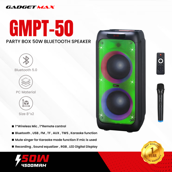 GADGET MAX GMPT-50 PARTY BOX 50W (8 *2) BLUETOOTH SPEAKER on Sale