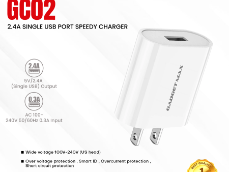 GADGET MAX GC02 2.4A SINGLE USB PORT SPEEDY CHARGER (1USB)(2.4A) Sale