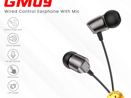 GADGET MAX GM09 WIRED CONTROL 3.5MM EARPHONE WITH MIC (1.2M) Wired Earphone- GREY For Cheap