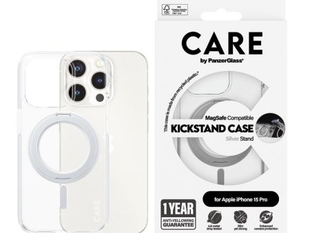 CARE by PanzerGlass iPhone 15 Pro Feature Kickstand Case - MagSafe Kompatibel - Transparent   Silver Cheap